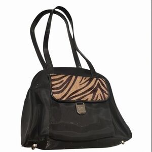 Nine West black microfiber with calf hair leopard print shoulder bag with feet